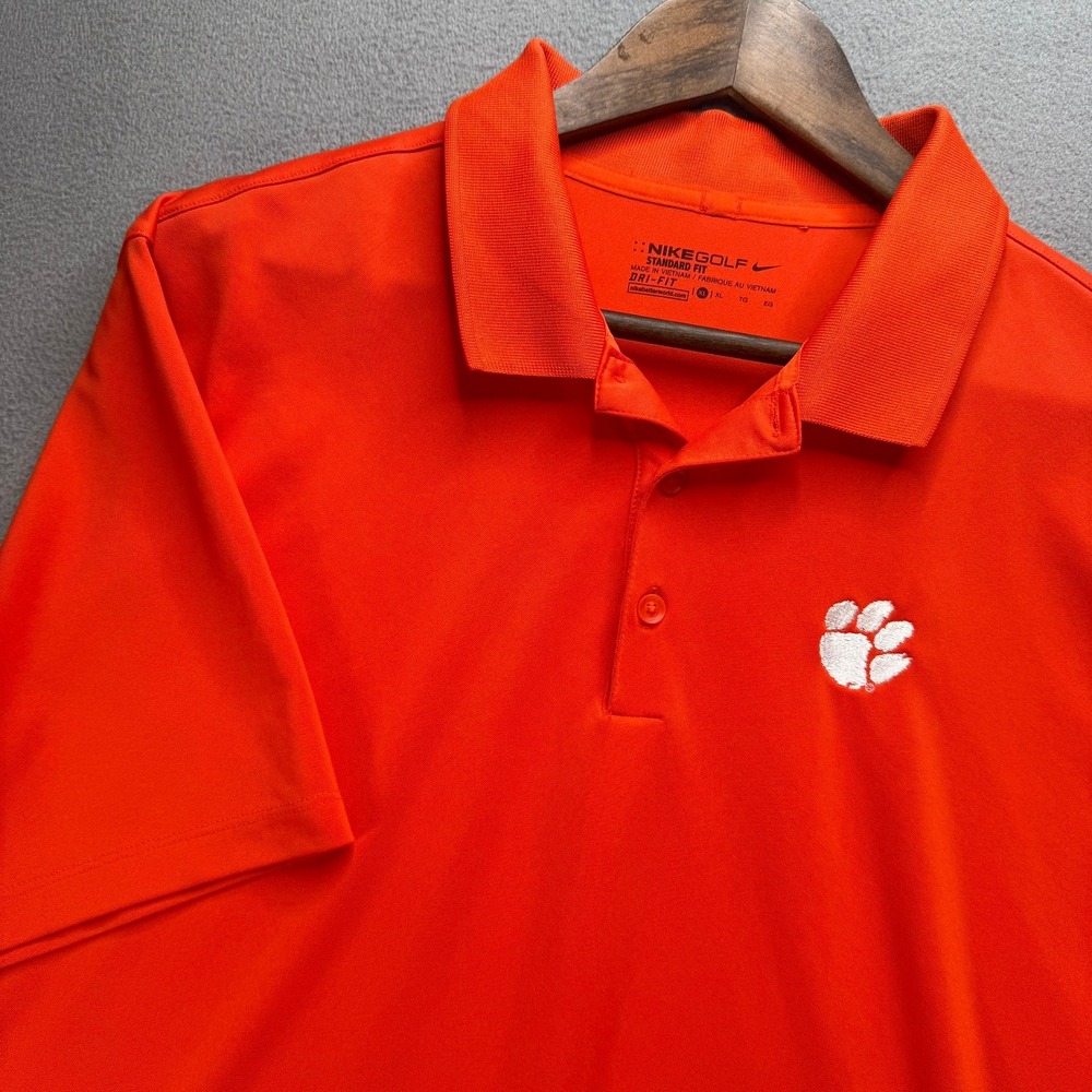 Nike Golf Polo Mens XL Orange Clemson Tigers Short Sleeve Dri-Fit Standard Fit